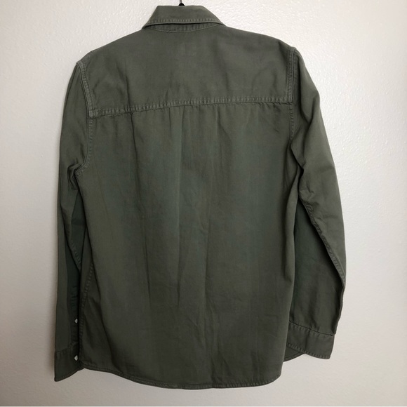 Zara Olive Green Topstitch Unisex Denim Shirt Jacket M NWT - Picture 3 of 8
